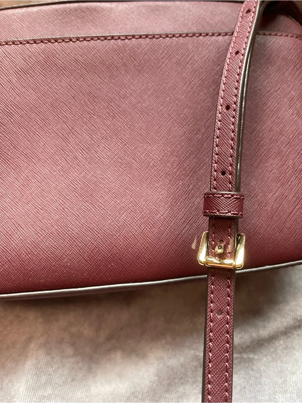 Michael Kors Wine Leather Crossbody with Gold Chain Trim